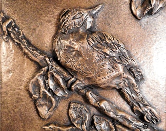Vogel 6"x6" wandtegel (brons) van Metal Tile Arts Manufacturing