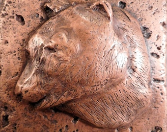 Azulejo decorativo para pared de 4 x 4 pulgadas con diseño de vida salvaje en cobre (oso)