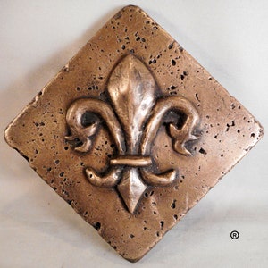 Bronze Fleur d' Lis Diagonal 4"X4" Decorative Wall Tile by Metal Tile Arts Manufacturing