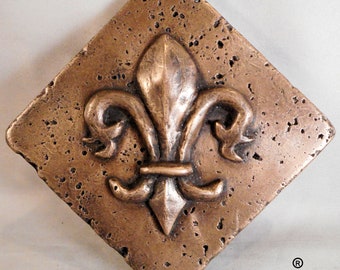 Bronzen Fleur d' Lis diagonale 4"X4" decoratieve wandtegel van Metal Tile Arts Manufacturing