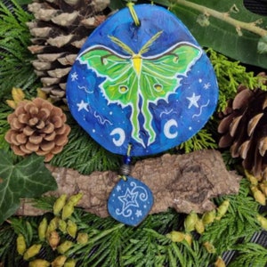 Luna Moth Ceramic Wall decor, Moth Wall art, Handmade, Moon and Stars.