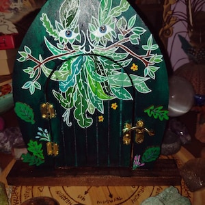 Green Man Fae Door, fairy door, Dryad, Jack of the Green, fae, magical, children deco, pagan, magic door, altar witch by Bubsiekins