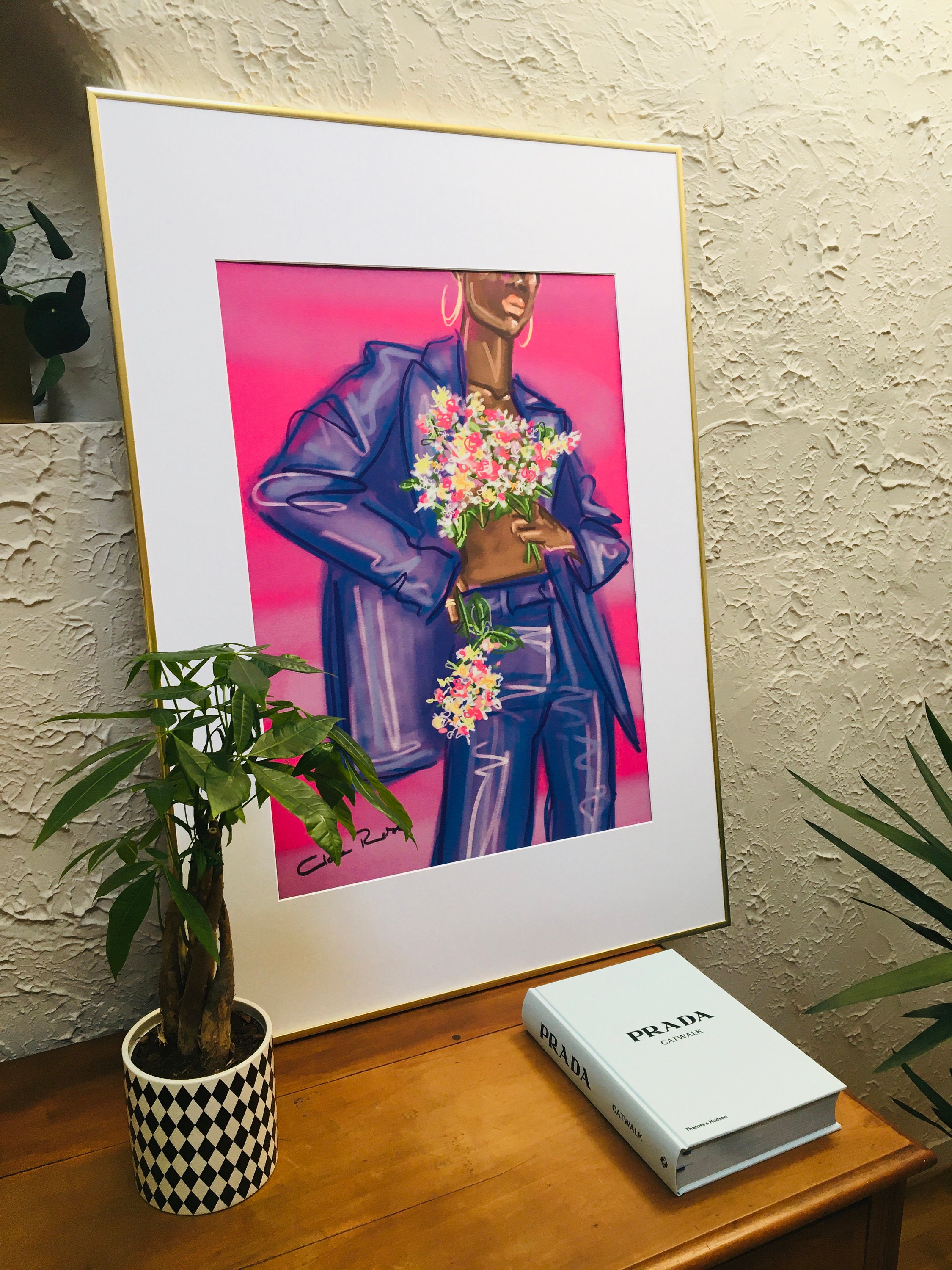 Affiche 50x70cm, Illustration Mode avec Fleurs