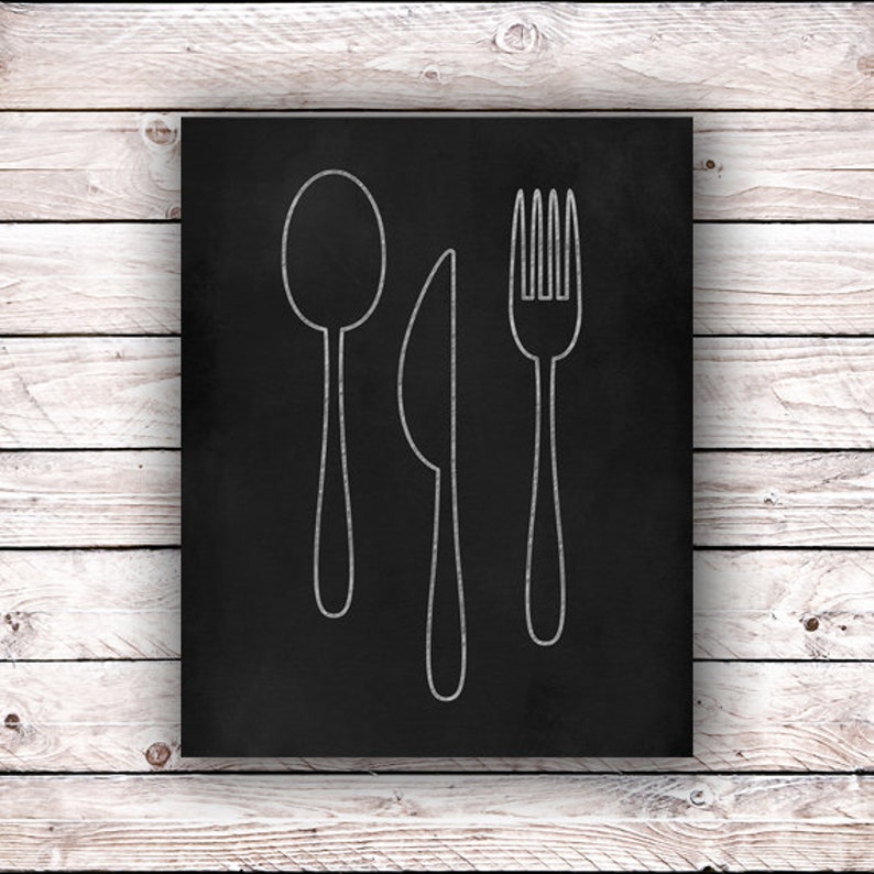 Cutlery Spoon Knife Fork Chalkboard Printable Kitchen Foodie Etsy