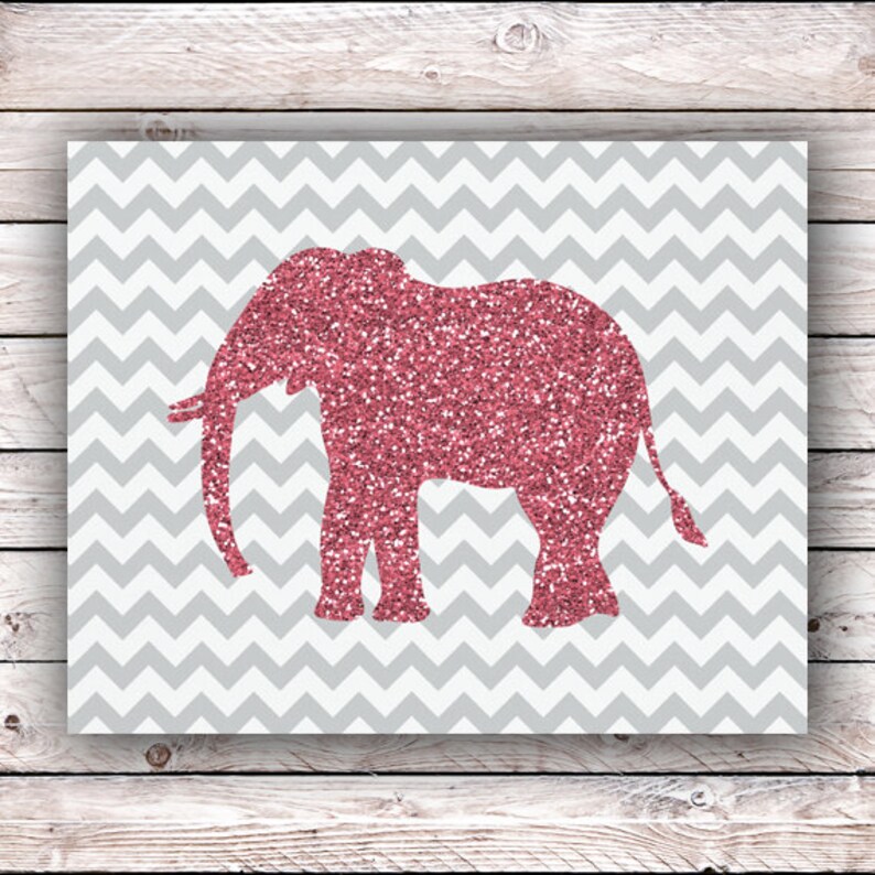 Glitter Elephant Chevron Printable Art Print Instant Digital Etsy