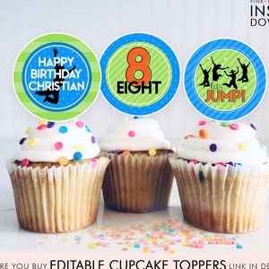 Trampoline Birthday Party Cupcake Toppers, Jump Party Cupcake Toppers, Bounce Party, Printables, Instant Download, Boys Birthday | 271