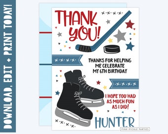 Hockey Thank You Card, Hockey Thank You Note, Hockey Thank You, Thank You Note, Printable Thank You, Instant Download, Hockey | 648