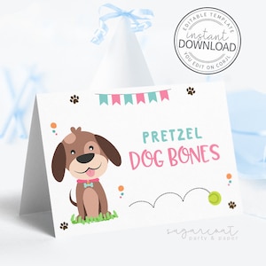 Editable Puppy Party Food Label, Printable Place Card Template, Candy Buffet Label, Instant Download Editable Template Party Printable | 721