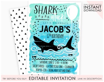 shark invitation etsy