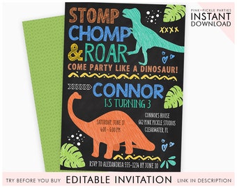 dinosaur invitation etsy