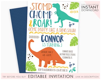 dinosaur invitation etsy