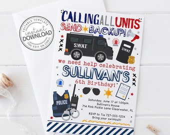 SWAT Invitation, Police Invitation, Police Birthday Invitation, Policeman Party Invitation, Police Officer Invitation, Cop Invitation | 714
