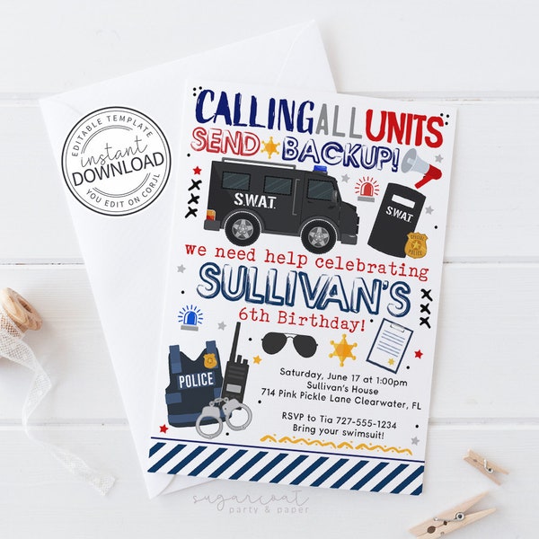 SWAT Invitation, Police Invitation, Police Birthday Invitation, Policeman Party Invitation, Police Officer Invitation, Cop Invitation | 714