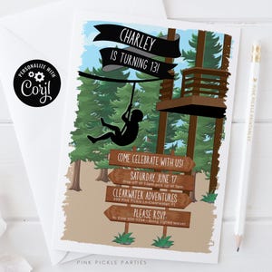 Zipline Invitation, Zipline Birthday Party, Zipline Birthday, Zipline Party, Zip Line Invitation, Zip Line Birthday Editable Invitation 801