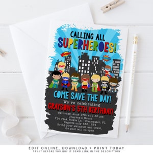 Superhero Invitation, Super Hero Invitation, Superhero Birthday Invitation, Superhero Party, Printable Invitation, Superhero Birthday | 716