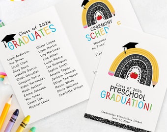 Graduation Program for Kindergarten, Preschool Graduation Program Template, Kindergarten Graduation Printable, Commencement Ceremony | 794.5