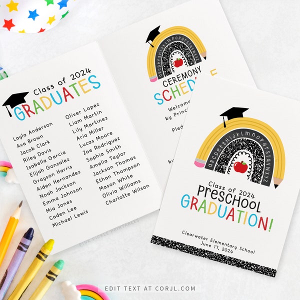 Graduation Program for Kindergarten, Preschool Graduation Program Template, Kindergarten Graduation Printable, Commencement Ceremony | 794.5