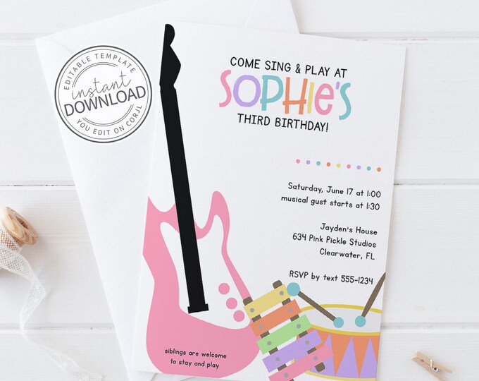 Rock Star Birthday Party Invitation // DIY Custom Printable Invite ...