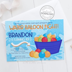Water Balloon Invitation, Water Balloon Invite, Water Balloon Party, Water Party, Water Fight, Water Fight Invitation, Water Fight Party| 60