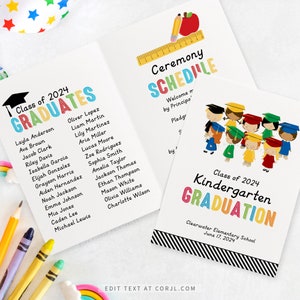 Graduation Program for Kindergarten, Preschool Graduation Program Template, Kindergarten Graduation Printable, Commencement Ceremony | 631