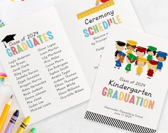Graduation Program for Kindergarten, Preschool Graduation Program Template, Kindergarten Graduation Printable, Commencement Ceremony | 631