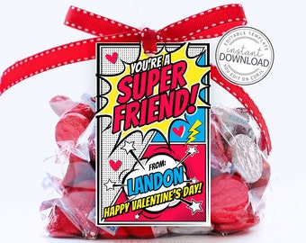 Editable Superhero Valentines Tag, Valentines Day Cards For Kids. Classroom Valentines Exchange Card Printable, DIY Instant Download