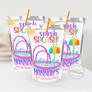 Editable Splash Pad Juice Labels, Spray Park Juice Label Template, Juice Pouch Capri Splash Pad Birthday Decorations Splish Splash Party 687