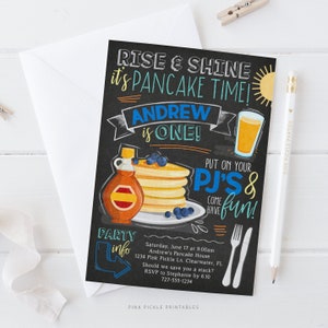 Pancakes and Pajamas Invitation, Pancake and Pajamas Birthday Invitation, Pancakes and PJS, Breakfast Invitation, Instant Download | 744