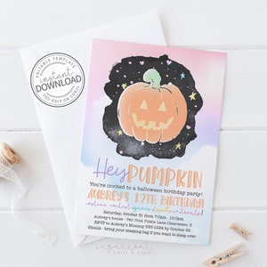 Halloween Birthday Invitation, Halloween Pumpkin Invitation, Halloween Party Invitation, Halloween Birthday Party Invitation Kids | 740
