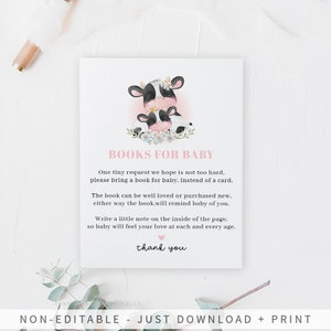 Koe baby shower boeken voor babykaart afdrukbaar, heilige koe baby shower decoraties, afdrukbare baby shower boek aanvraag kaart 814