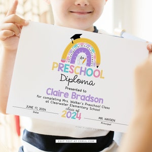 Kindergarten-Diplom, Kindergarten-Diplom bedruckbar, Vorschul-Diplom bearbeitbar, PreK-Diplom, Abschlusszertifikat Kinder 794.1