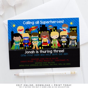 Superhero Invitation, Superhero Party, Superhero Printable, Superhero Birthday Invitation, Super Hero Invites, Superhero Invitations | 273