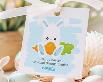 Bewerkbare paastags, paashaas-tags, afdrukbare paasmand-tag, kinderen Pasen-stickers, schoolfeesttags, afdrukbare instant download