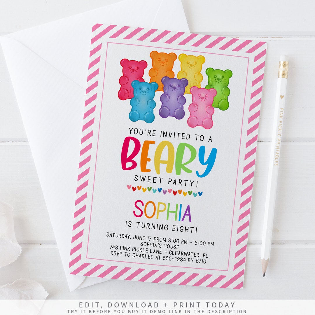 Gummy Bear Invitation, Candy Birthday Invitation, Candy Shop Birthday ...