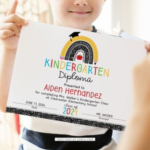 Kindergarten-Diplom, Kindergarten-Diplom bedruckbar, Vorschul-Diplom bearbeitbar, PreK-Diplom, Abschlusszertifikat Kinder 794.5