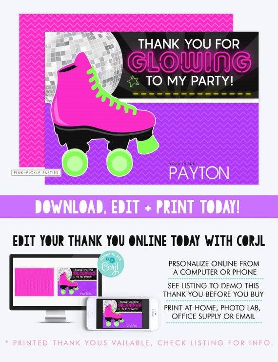 Roller Skate Thank You Roller Skate Thank You Note Skating | Etsy