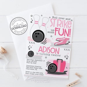 Bowling Birthday Invitation, Bowling Invitation, Bowling Party Invitation, Bowling Invite, Bowling Birthday, Instant Download | 722