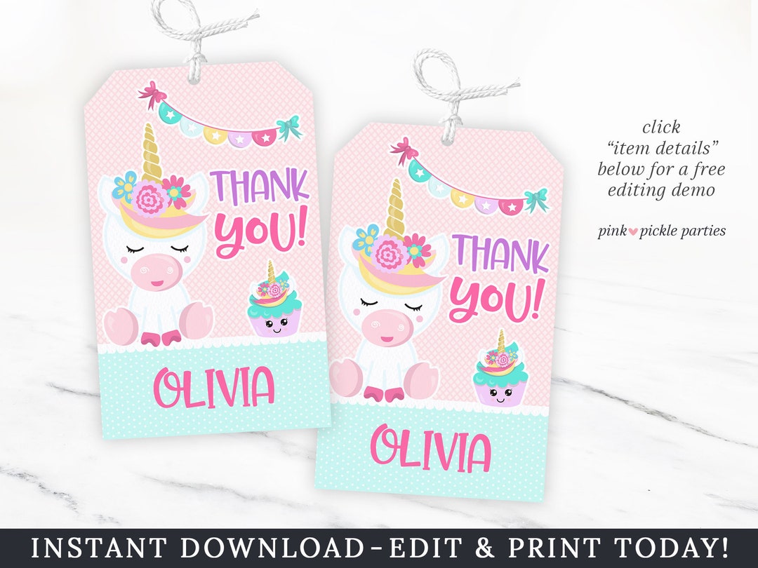 Unicorn Favor Tag Printable, Unicorn Favor Sticker, Unicorn Birthday ...