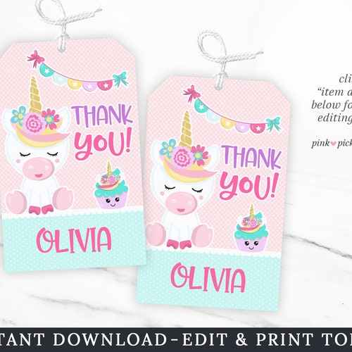 Unicorn Bacon Printable Party Treat Bag Topper Thank You Tag | Etsy