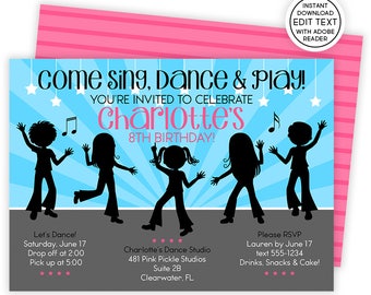 Dance Invitation, Dance Party, Dance Birthday, Dance Invitations, Dance Party Invites, Dance Invites, Dance Birthday Party | 481