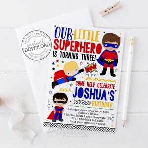 Superhero Invitation, Superhero Birthday Invitation, Superhero Party Invitation, Superhero Birthday, Printable Invitation | 713