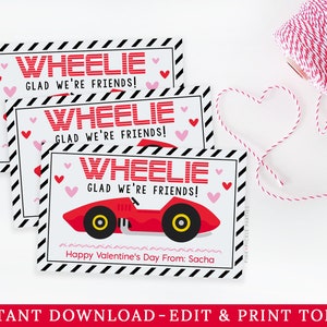 Wheelie Valentines Tags, Car Valentines, Kids Valentines for School Valentine's Day Party | DIY Editable Digital Instant Download