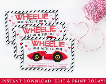 Wheelie Valentines Tags, Car Valentines, Kids Valentines for School Valentine's Day Party | DIY Editable Digital Instant Download