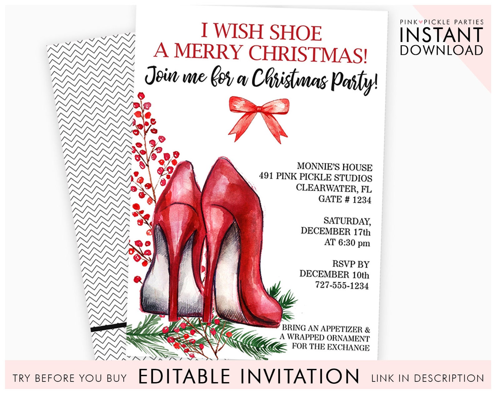 High Heel Invitation Girls Christmas Party Christmas - Etsy