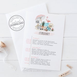 Bachelorette Weekend Itinerary, Girls Trip Beach Invitation Itinerary// Editable Template, Printable + Instant Download | 728