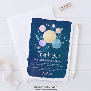 Outer Space Thank You Card, Printable First Trip Around The Sun Thank You Card, Digital Thank You Card Template, Note Cards for Kids 796