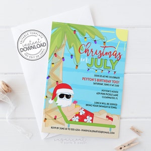 Christmas in July Invitation, Christmas in July, Summer Christmas, Summer Santa, Santa in July, Christmas July, Instant Download | 629