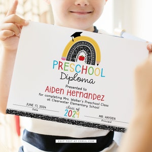 Vorschuldiplom editierbar, Kindergartendiplom, Kindergartenabsolvent zum Ausdrucken, PreK-Diplom, Abschlusszertifikat für Kinder 794.5