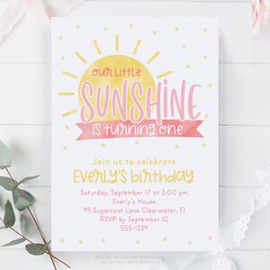 Our Little Sunshine Invitation, You Are My Sunshine First Birthday Invite, Our Little Sunshine is One Editable Invitation Template 797