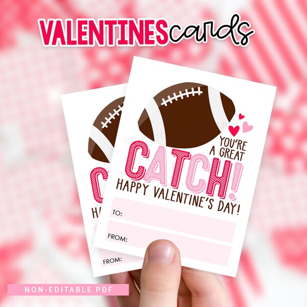 Football Valentine's Day Cards For Kids. You're a Great Catch Classroom Valentines Exchange Card | Printable DIY Digital Instant Download